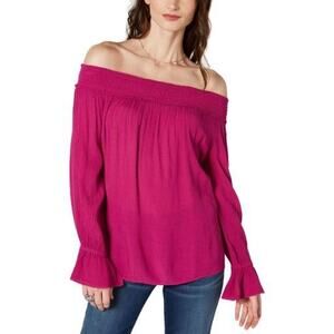 INC Smocked Off The Shoulder Top Pink Magenta Womens Medium
